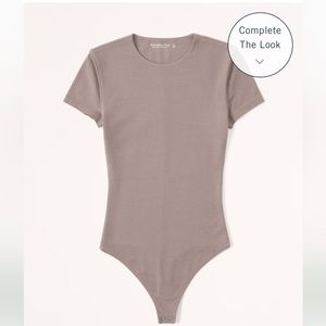 Abercrombie Short-sleeve cotton seamless fabric crew bodysuit — taupe